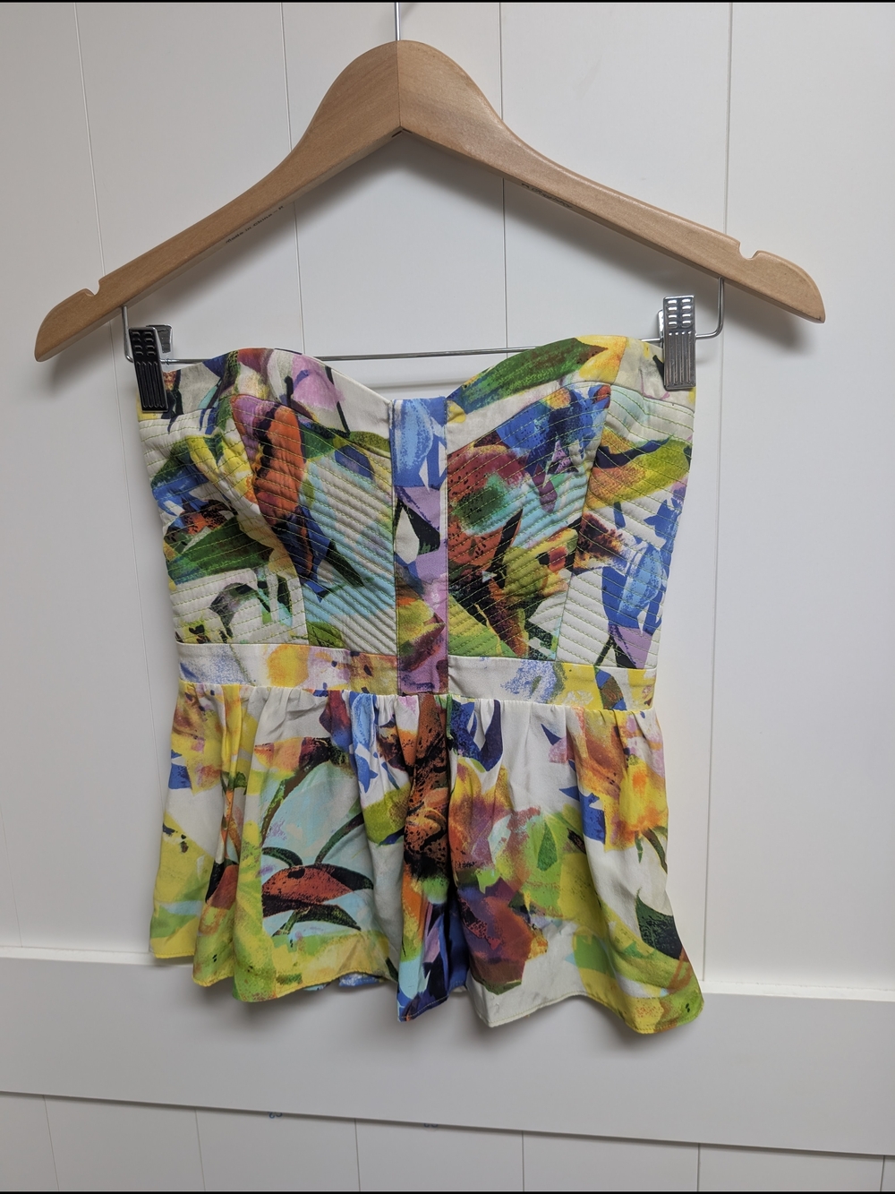 Parker Silk Floral Multicolor Strapless Peplum Top
